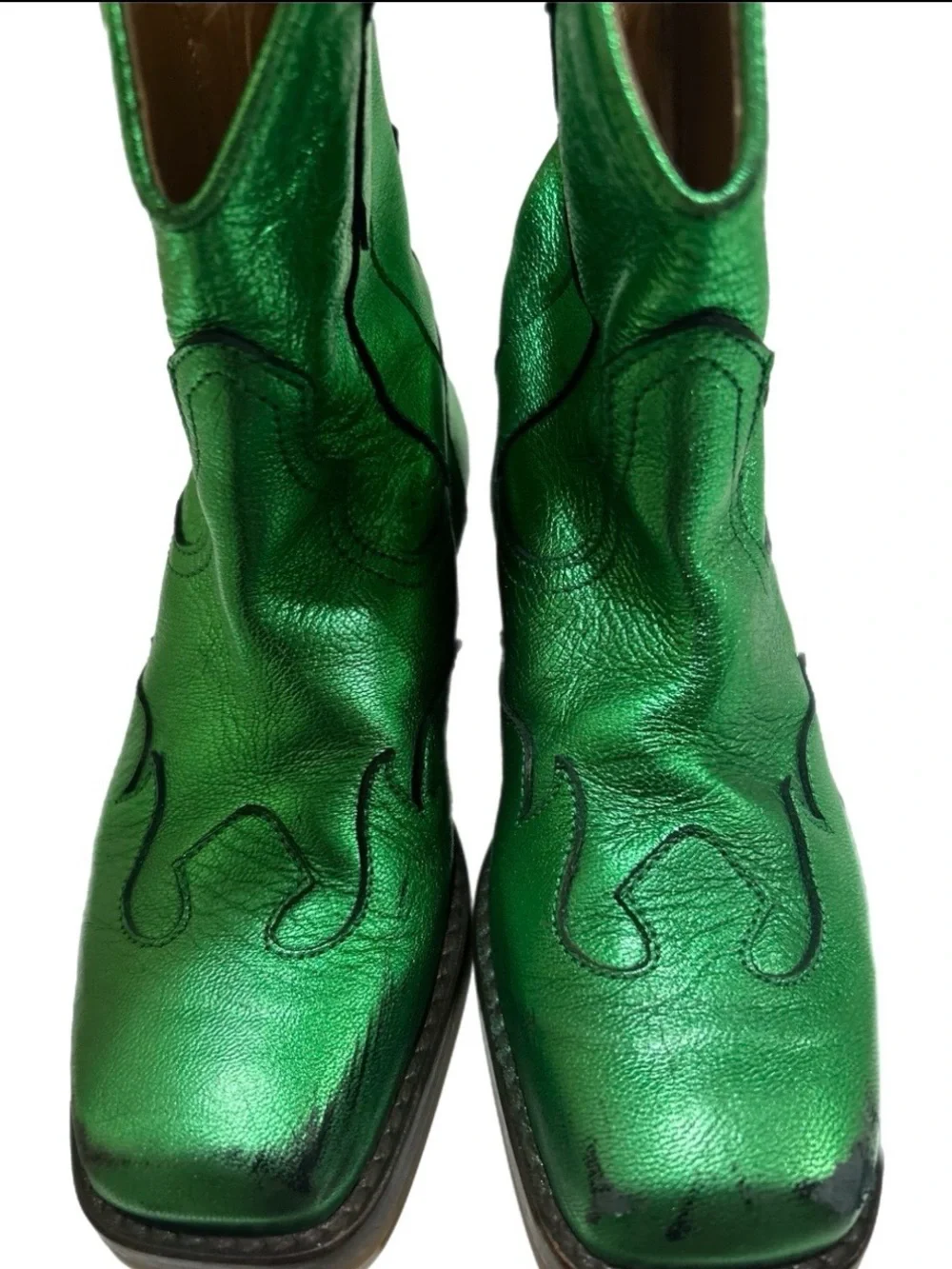 Maison Mangostan Metallic CITRON Green leather Cowboy Boots EU 29 | US 12